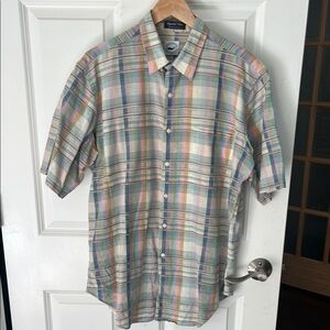Vintage Allen Collins Casual linen/cotton Button Down Shirt multicolor Plaid